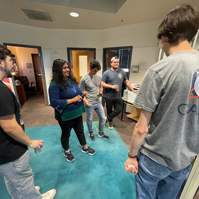 students standing and talking