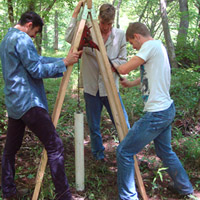 students setting up research equipment