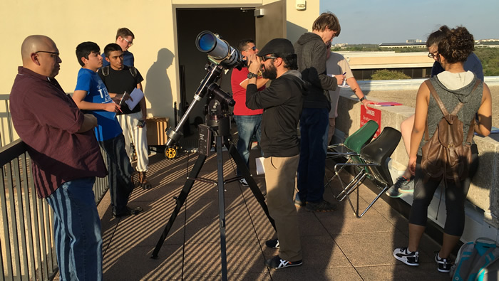 students and telescope