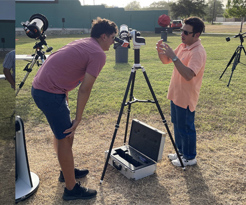 checking telescope view