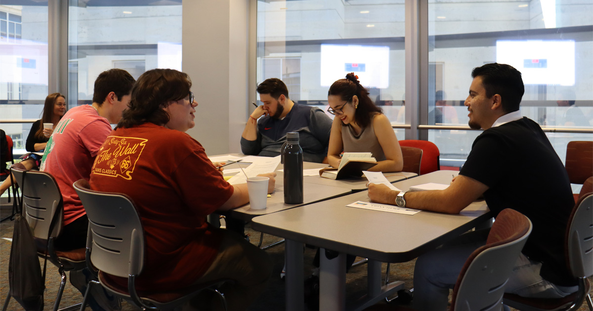 students at table