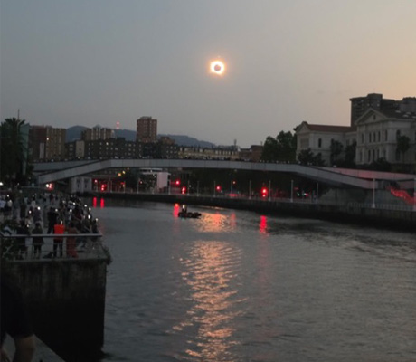 solar eclipse in Bilbao, Spain