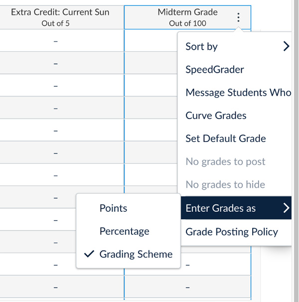 Midterm Grade column in Canvas gradebook