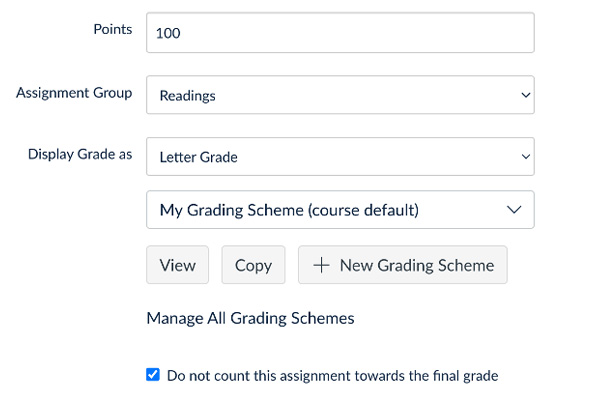 Canvas assignment settings for Midterm Grade