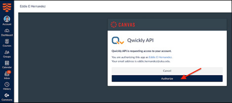 Authorize option on Canvas box