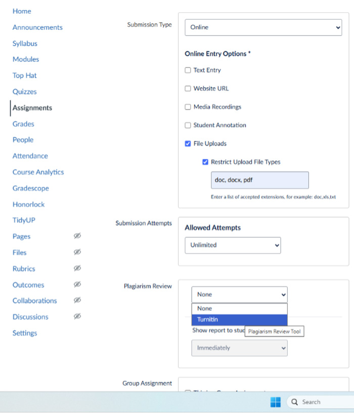 adding Turnitin Plagiarism Review