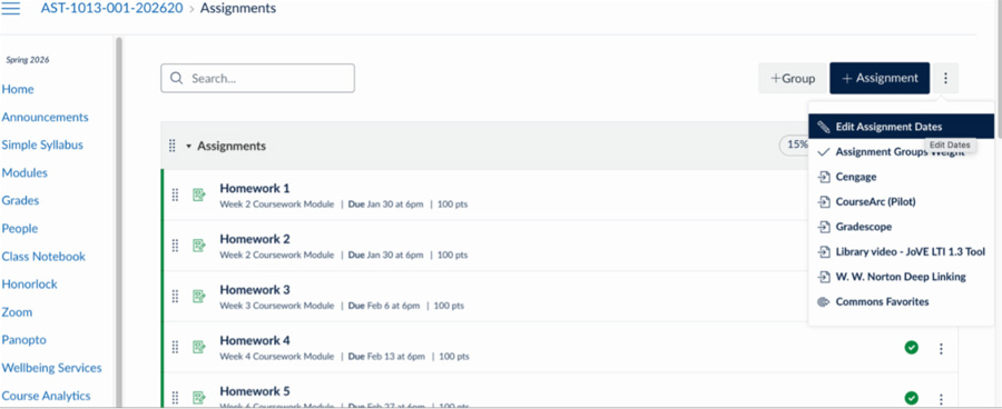 Bulk editing options in Canvas