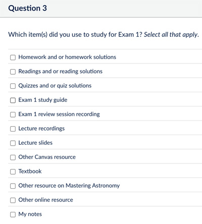 question 3: what items did you use to study