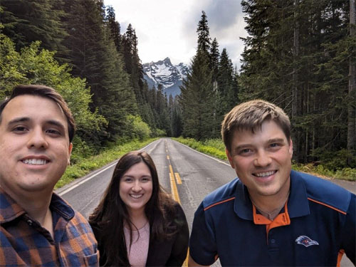 Kevin Knebel, Maria Fernanda Villa Bracamonte, and Jose Raul Montes Bojorquez at Mount Rainier National Park