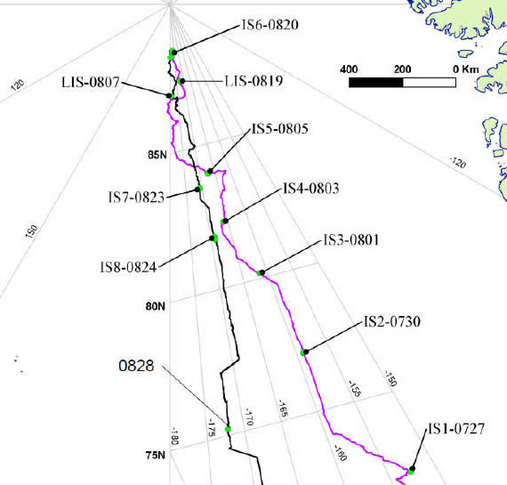 Locations of 8 short-term ice station