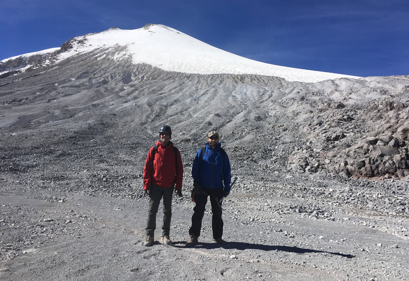 Dr. Weissling and Sergio Teran looking up toward the summit
