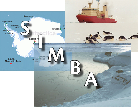 SIMBA written across collage of icebreaker, map, and glacier
