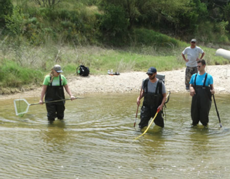 people with nets in creek