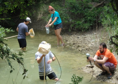 students in creek