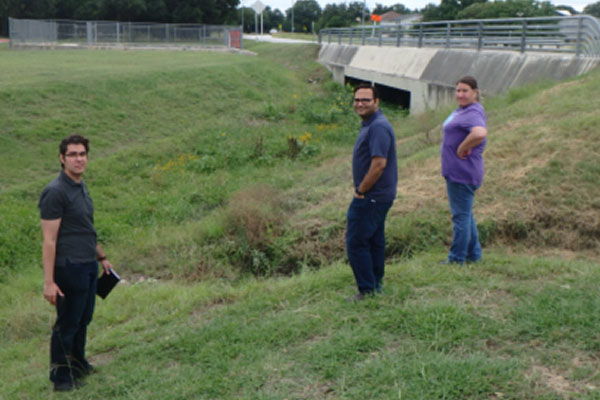 students on roadside field