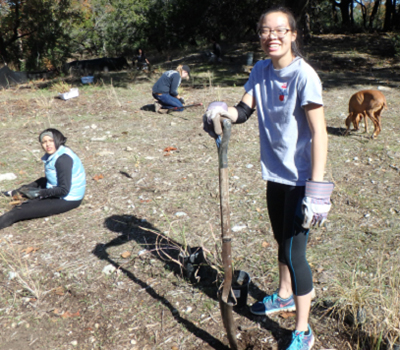 students planting grass