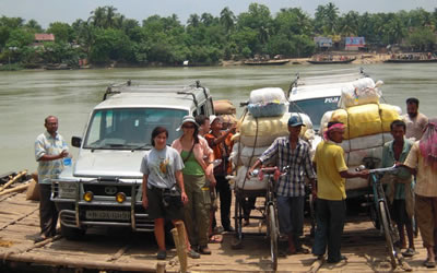 jeep on raft