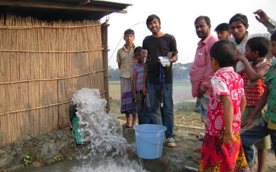 people measuring water