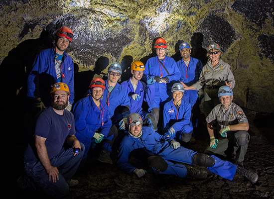 research team in cave