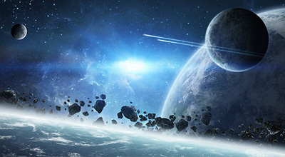 artistic rendering of outer space and planet