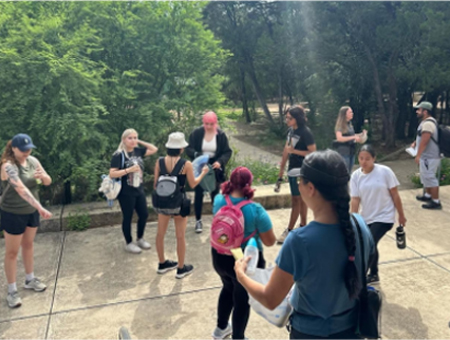 students hiking