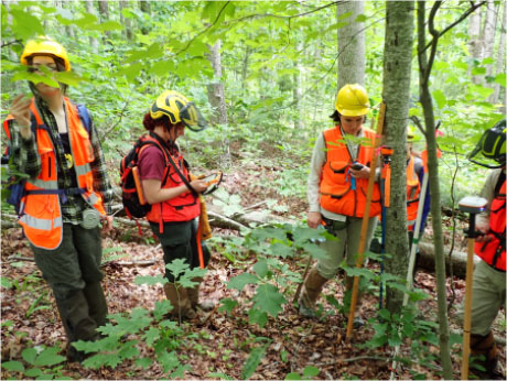 students recording GPS location