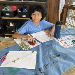 camper working with leaves