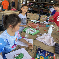 campers making tadpole/frog optical illusions