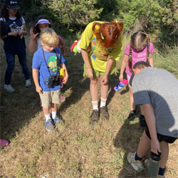 campers looking at something on the ground