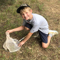 camper catching insects with net