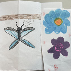 drawing of a butterfly and flowers