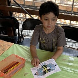 camper making insect mask