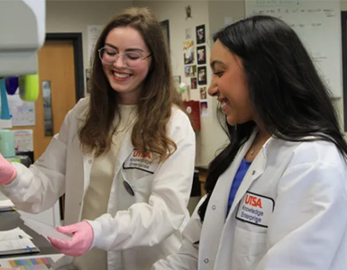 two student in lab