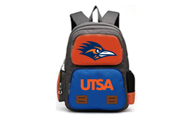 backpack with Rowdy head and UTSA logo