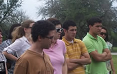 students standing outside