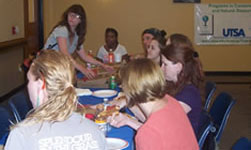 students at table