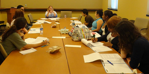 students at table